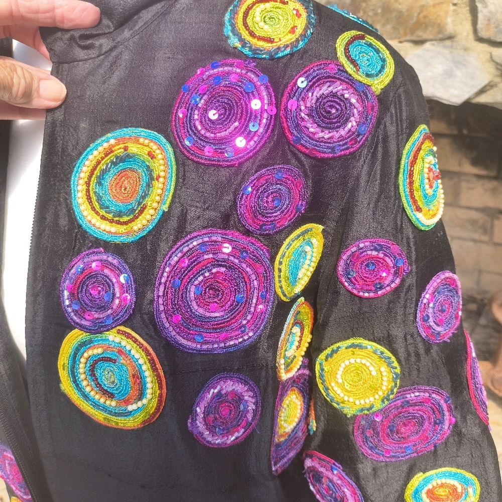 Anage Silk Black Jacket Vintage Art To Wear Embroidered Beaded Size Medium - Picture 5 of 8